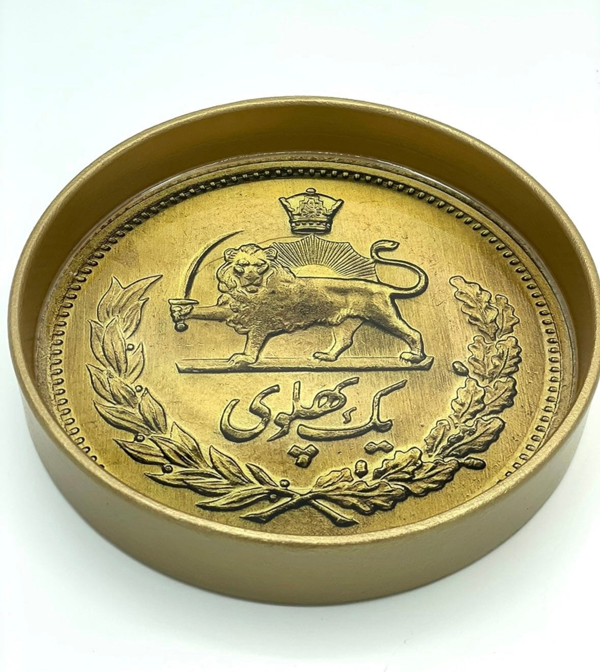 Handmade Pahlavi Coin Decoupaged Wooden Tray